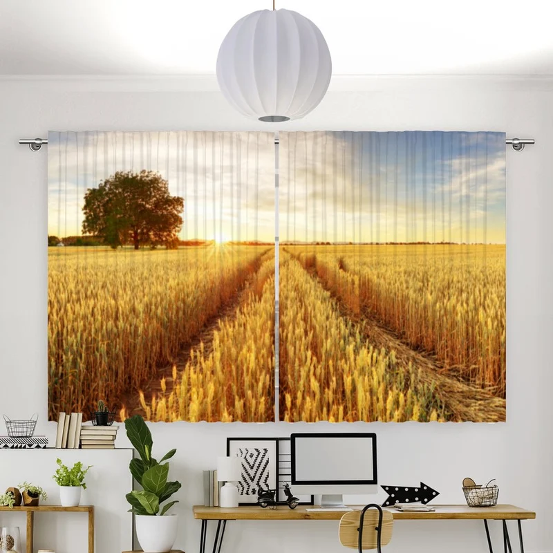 Vorhang Motiv "Kornfeld Baum Sonnenuntergang"