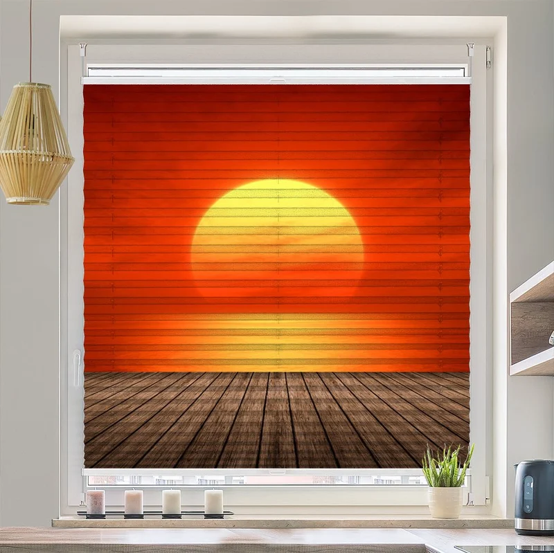 Wabenplissee Motiv "Meer Steg Sonnenuntergang"