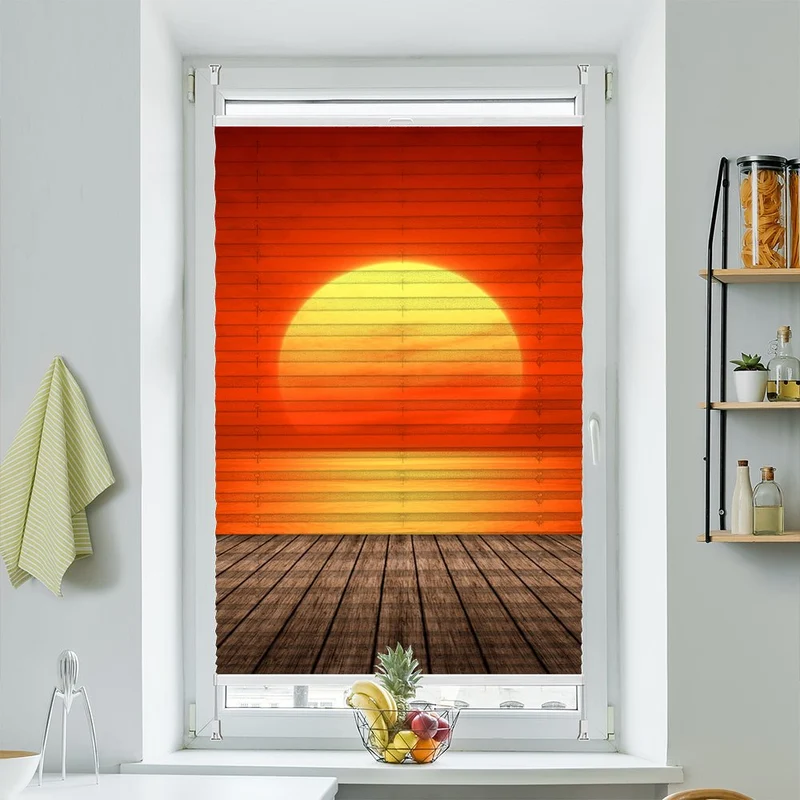 Wabenplissee Motiv "Meer Steg Sonnenuntergang"