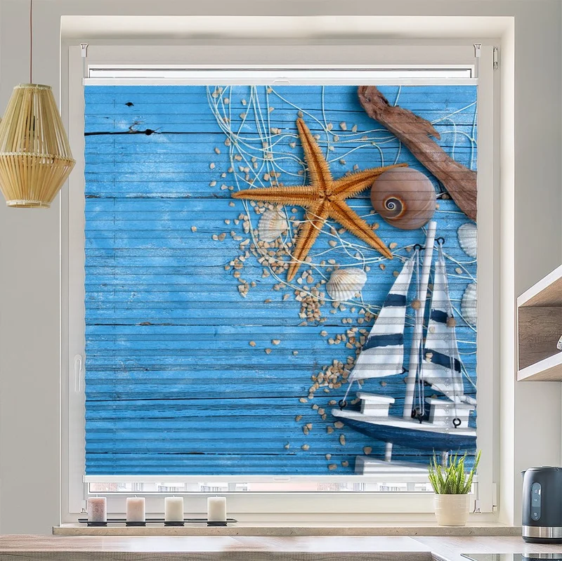 Wabenplissee Motiv "Maritim Strandgut"