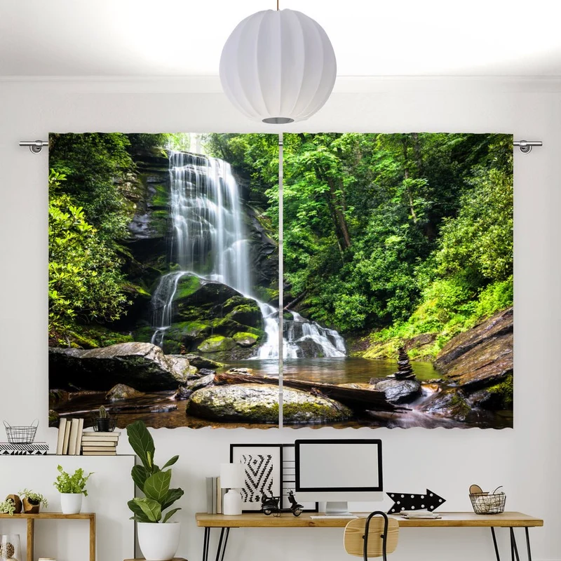 Vorhang Motiv "Wasserfall Wald Bach"