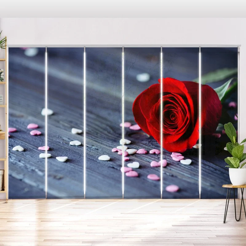 Schiebegardine Motiv "Rote Rosen Herzen"
