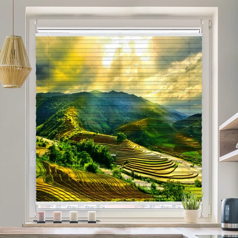 Wabenplissee Motiv "Reisfelder Vietnam"