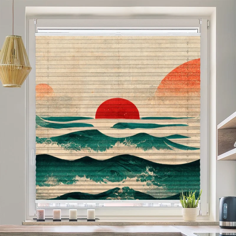 Wabenplissee Motiv "Asiatisch Meer"