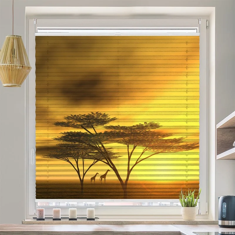 Wabenplissee Motiv "Afrika Giraffen Bäume"