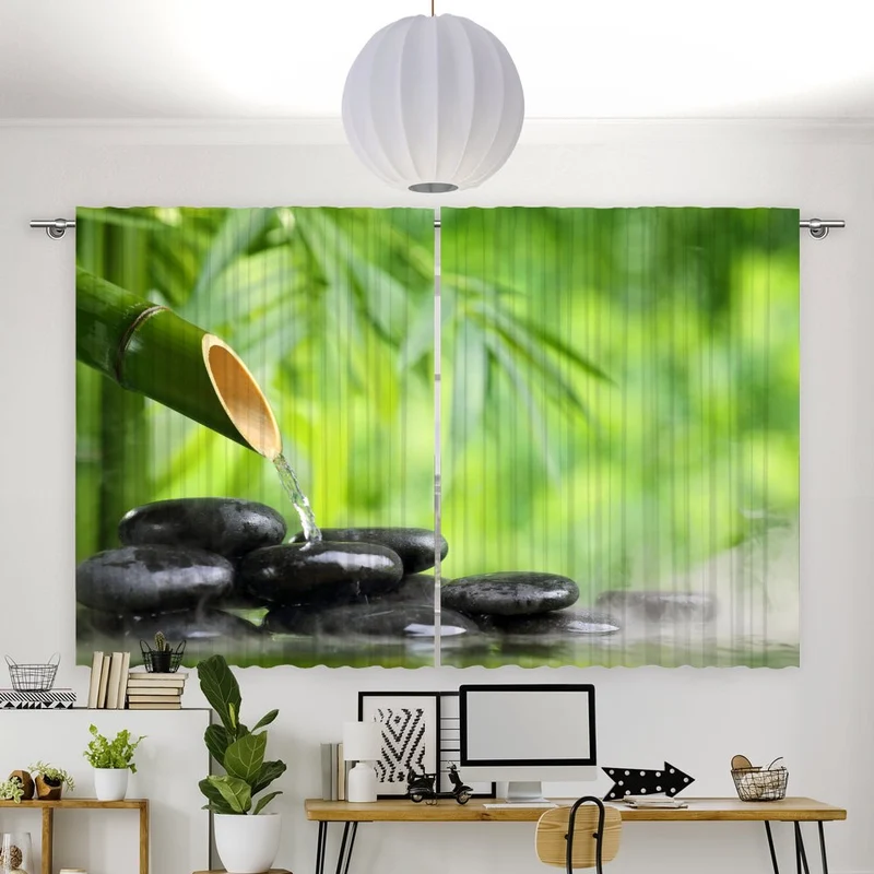 Vorhang Motiv "Bambusrohr Wasser zen stones"