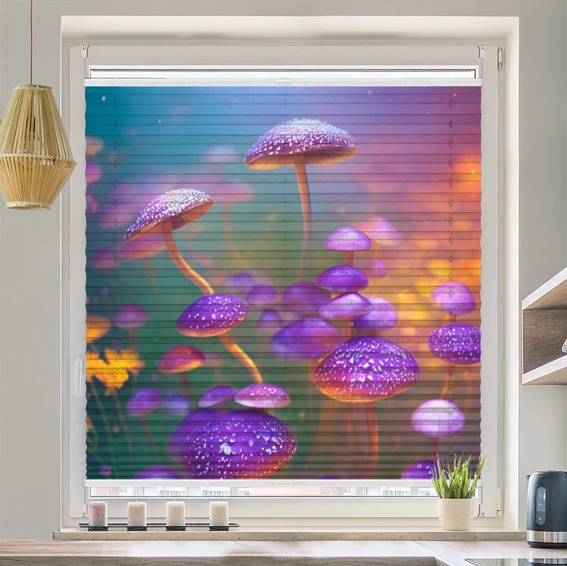 Wabenplissee Motiv "Pilze Blumen Fantasie"