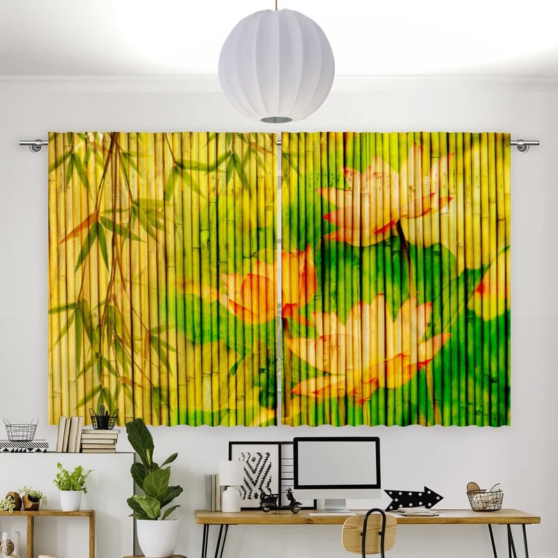 Vorhang Motiv "Seerosen auf Bambus gemalt"