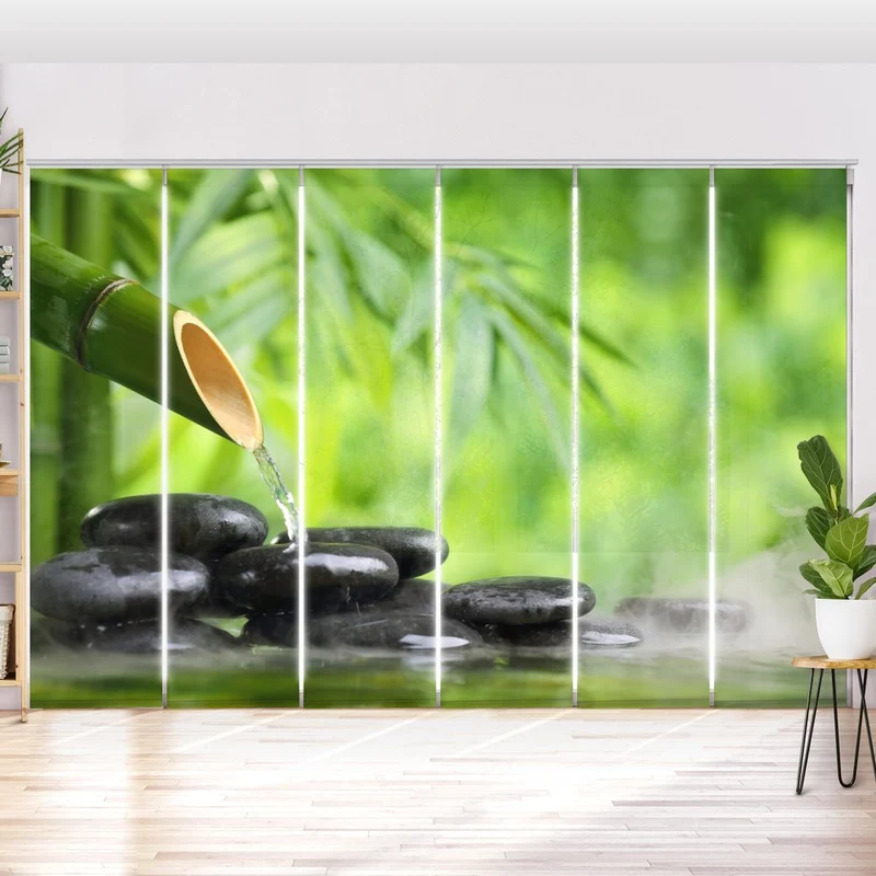 Schiebegardine Motiv "Black stones orchid"