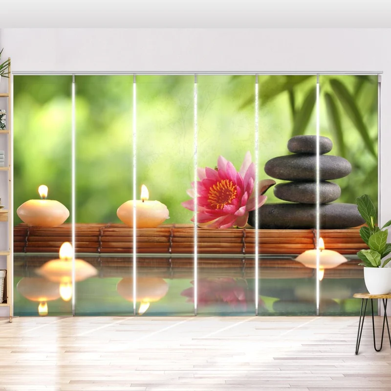 Schiebegardine Motiv "Lotus Bambus zen stones"