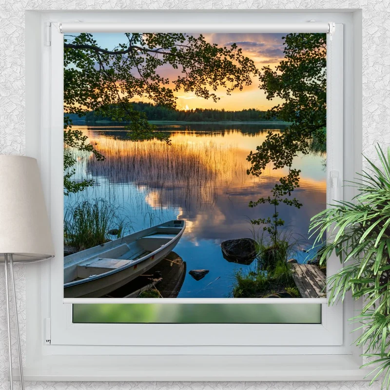Klemmfix Rollo "Wald See Boot" | Motiv-Klemmrollo