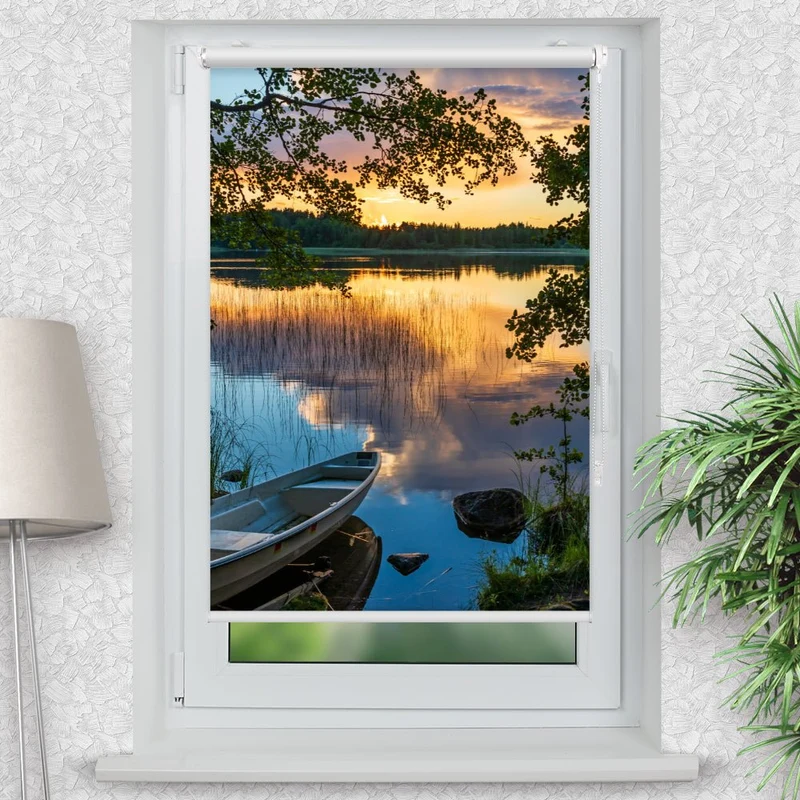 Klemmfix Rollo "Wald See Boot" | Motiv-Klemmrollo