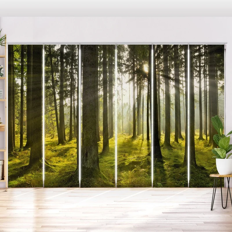 Schiebegardine Motiv "Wald Sonnenaufgang"