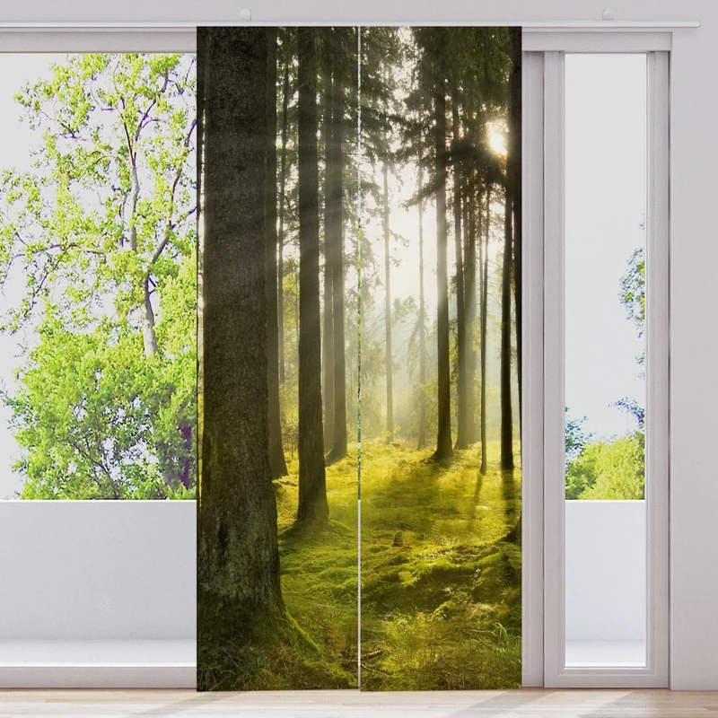 Schiebegardine Motiv "Wald Sonnenaufgang"