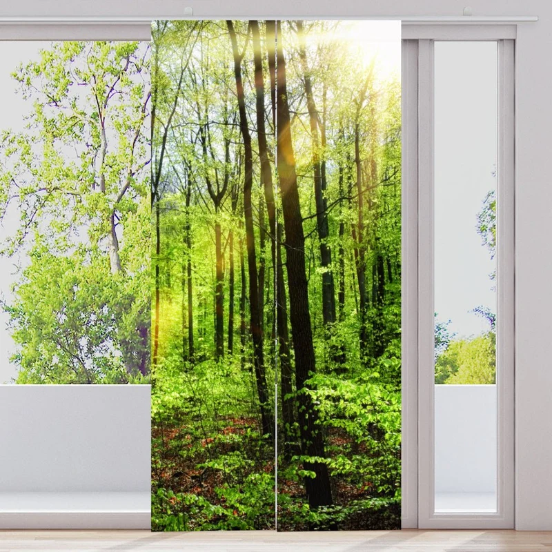Schiebegardine Motiv "Wald Sonne"