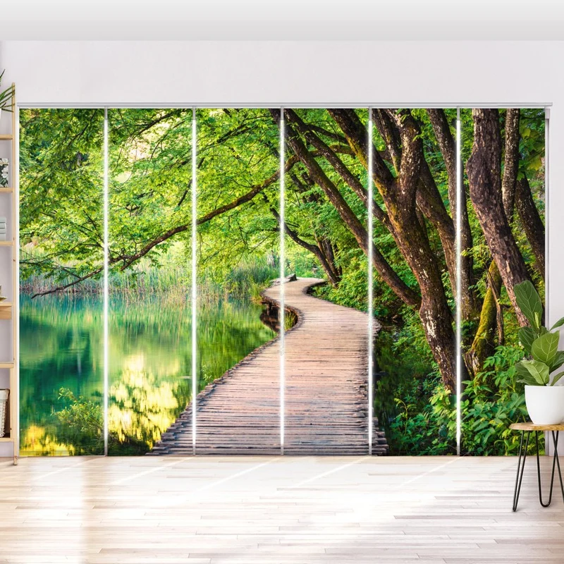 Schiebegardine Motiv "Wald Teich Steg"