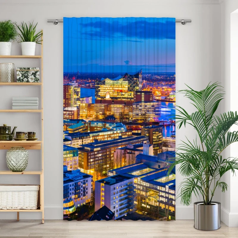 Vorhang Motiv "Hamburg Hafen bei Nacht"