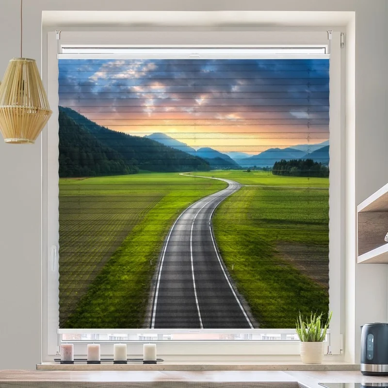 Wabenplissee Motiv 'Landstrasse Alpen'