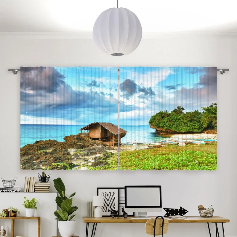 Vorhang Motiv 'Fischerhuette Meer'