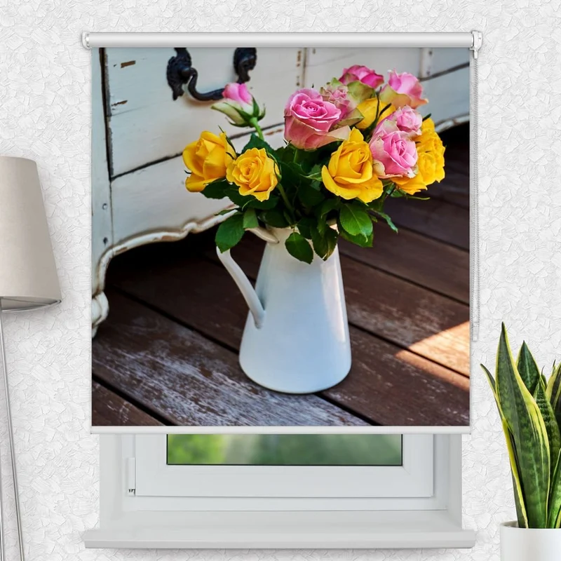 Motivrollo 'Shabby Chic Rosen In Vase' | Bis B 430 x H 440 cm