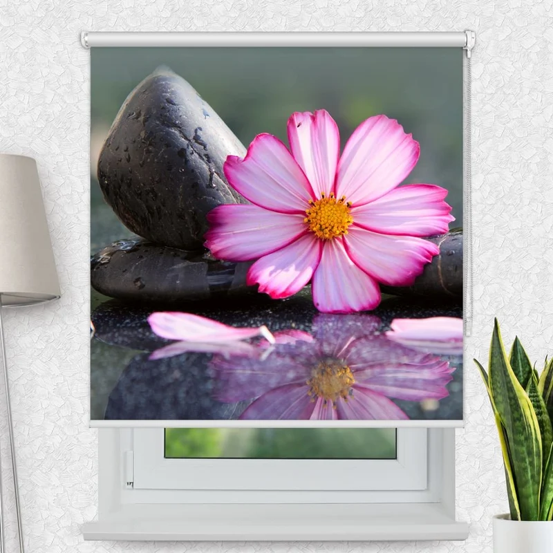 Motivrollo 'Black Stones Pink Cosmos' | Bis B 430 x H 440 cm