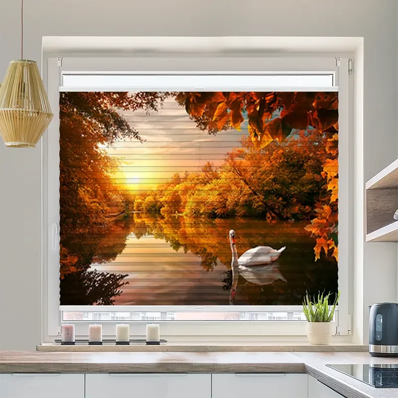 Plissee Motiv "Schwan auf Herbstteich"