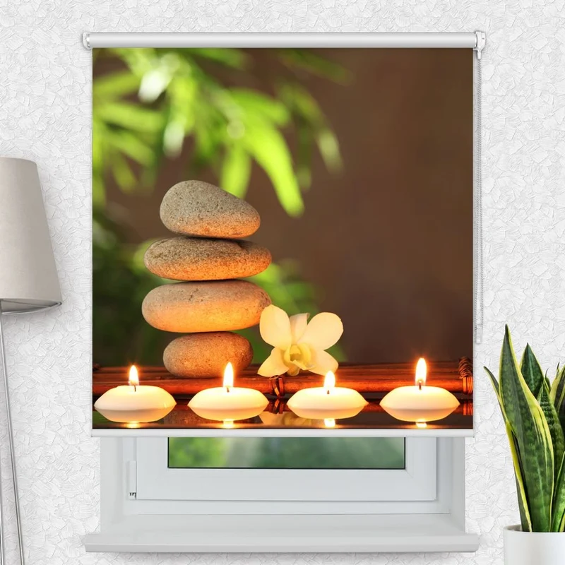 Motivrollo 'Kerzen Steine Spa' | Bis B 430 x H 440 cm