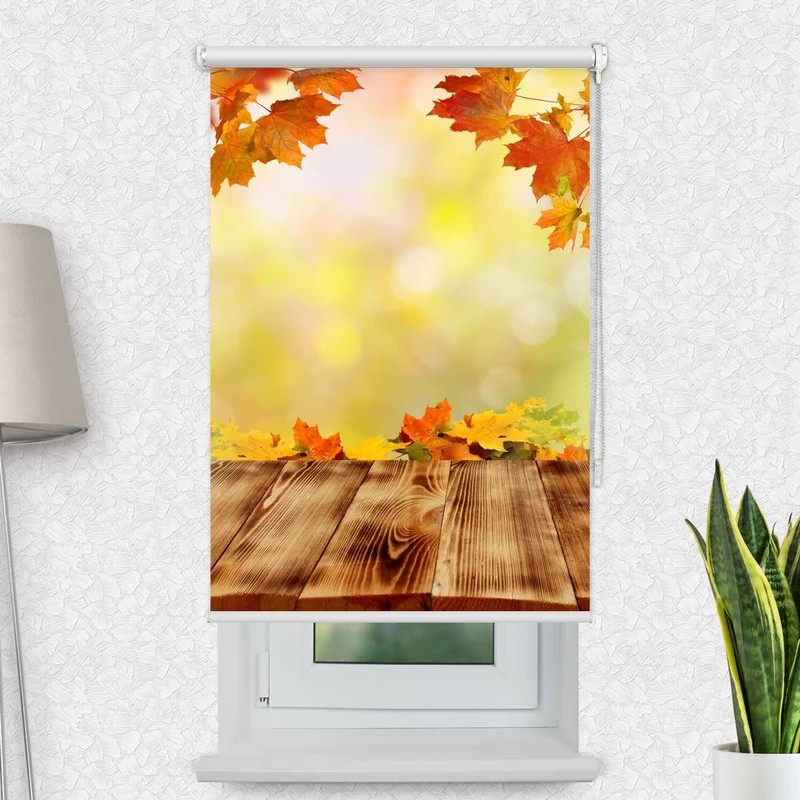 Motivrollo 'Steg Mit Herbstlaub' | Bis B 430 x H 440 cm
