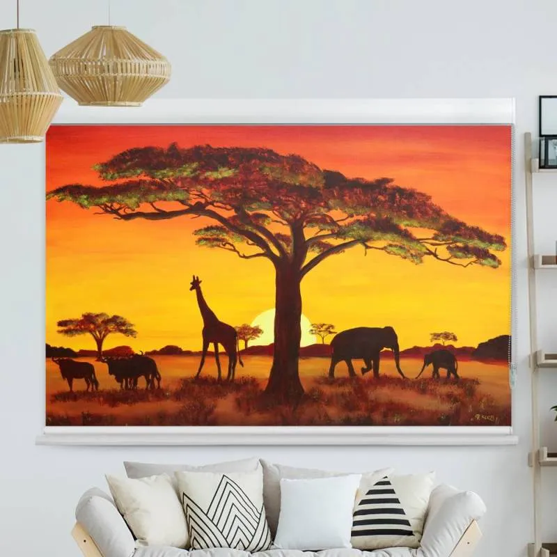 Kassettenrollo Motiv "Afrika Tiere Gemaelde" | bis B 420 x H 420 cm