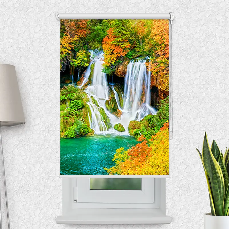 Motivrollo "Wasserfall Wald Im Herbst" | Bis B 430 x H 440 cm