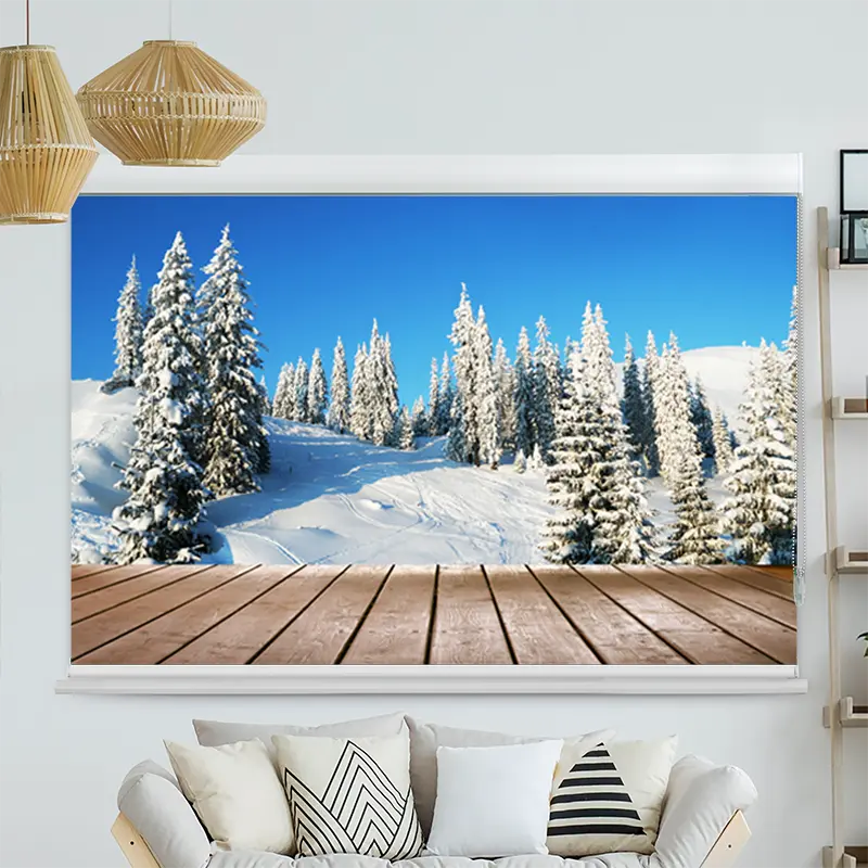 Kassettenrollo Motiv "Holzsteg Schneelandschaft" | bis B 420 x H 420 cm