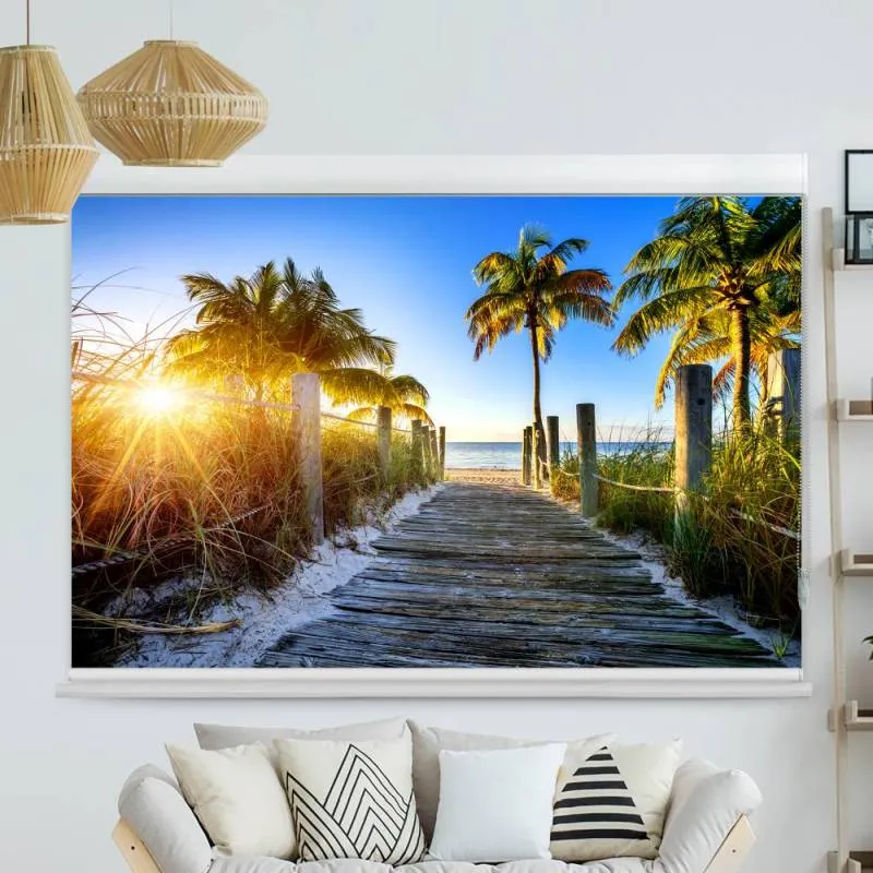 Kassettenrollo Motiv "Strand Palmen Weg" | bis B 420 x H 420 cm