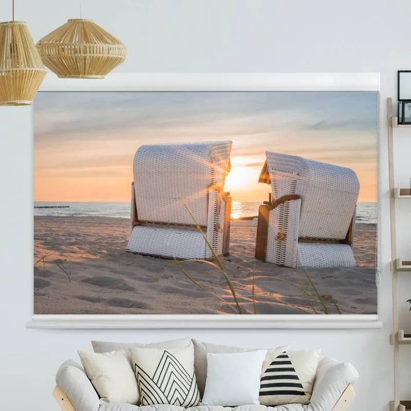 Kassettenrollo Motiv "Strandkoerbe Meer Romantisch" | bis B 420 x H 420 cm