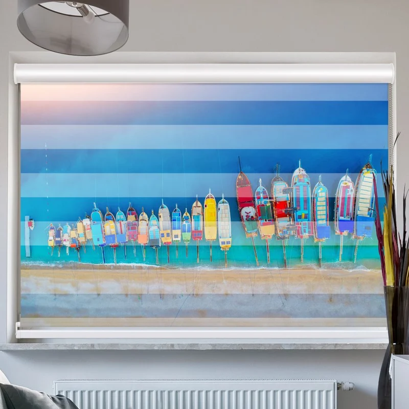 Doppelrollo mit Kassette "Meer Boote"