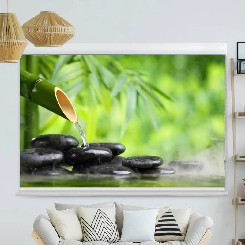 Kassettenrollo Motiv "Bambus Zen Stones" | bis B 420 x H 420 cm