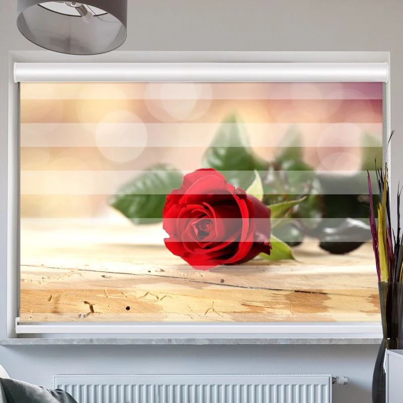 Doppelrollo mit Kassette "Rote Rose"