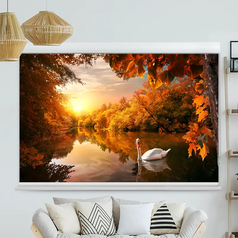 Kassettenrollo Motiv "Schwan auf Herstteich" | bis B 420 x H 420 cm