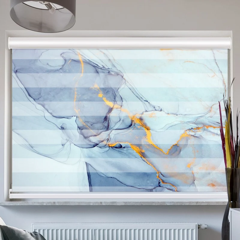 Doppelrollo mit Kassette "Gemaelde Abstrakt Blau"