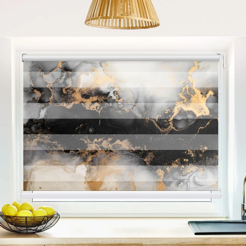 Klemmfix Doppelrollo 'Abstrakt Marmor Schwarz Gold' | Klemm Doppelrollo