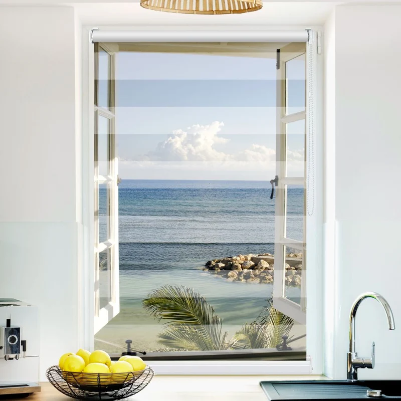 Klemmfix Doppelrollo 'Fenster Meerblick' | Klemm Doppelrollo