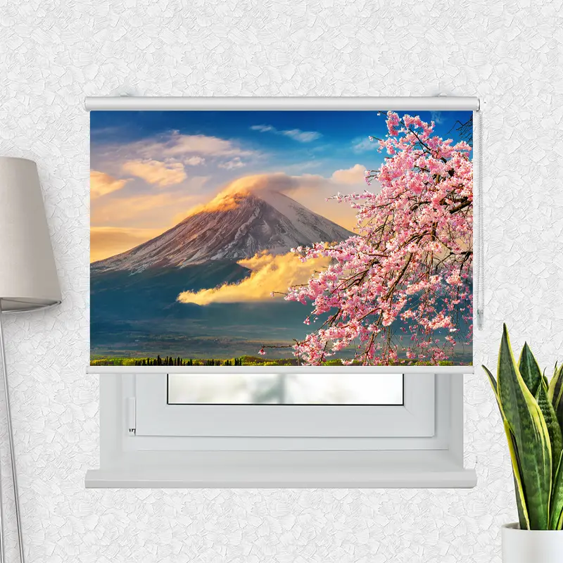Motivrollo "Fuji im Frühling mit Kirschblüten" | Bis B 430 x H 440 cm