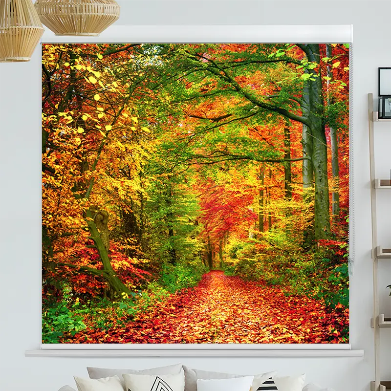 Kassettenrollo Motiv "Weg Im Herbstwald" | bis B 420 x H 420 cm