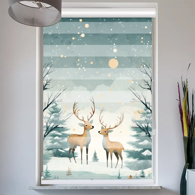 Doppelrollo mit Kassette "Rehe Im Winterwald"