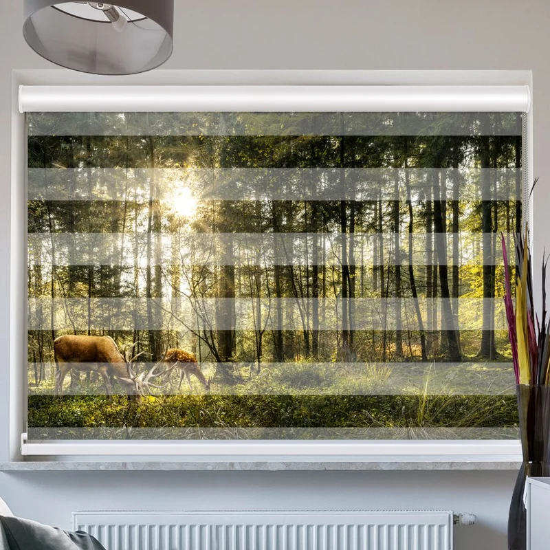 Doppelrollo mit Kassette "Hirsch Reh Wald"