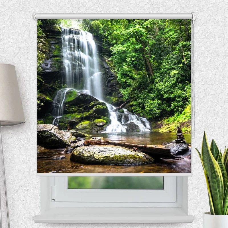 Motivrollo 'Wasserfall Wald Steine' | Bis B 430 x H 440 cm