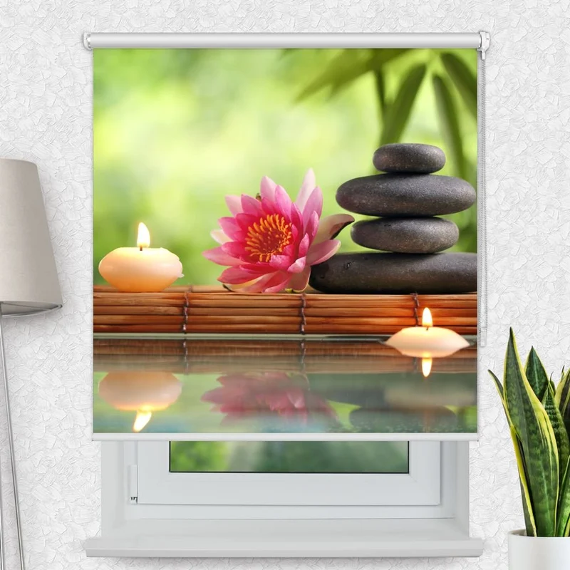 Motivrollo 'Spa Kerzen Steine' | Bis B 430 x H 440 cm