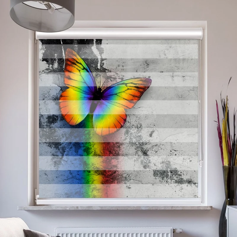 Doppelrollo mit Kassette "Schmetterling Bunt Beton"