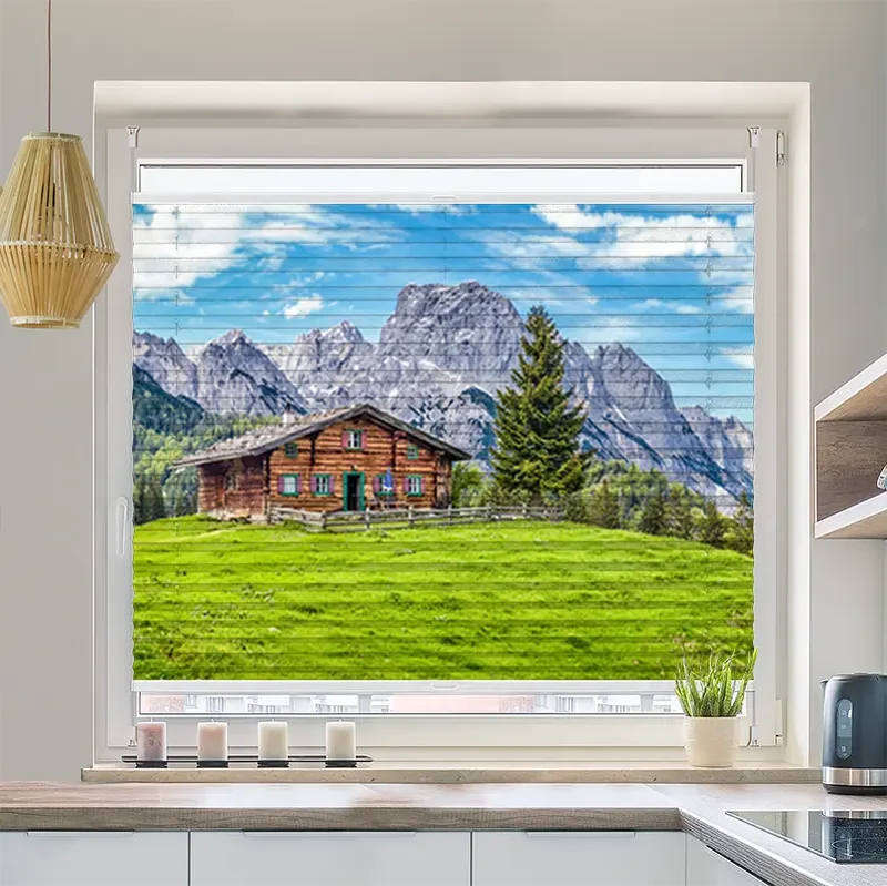 Wabenplissee Motiv "Berghütte in den Alpen"
