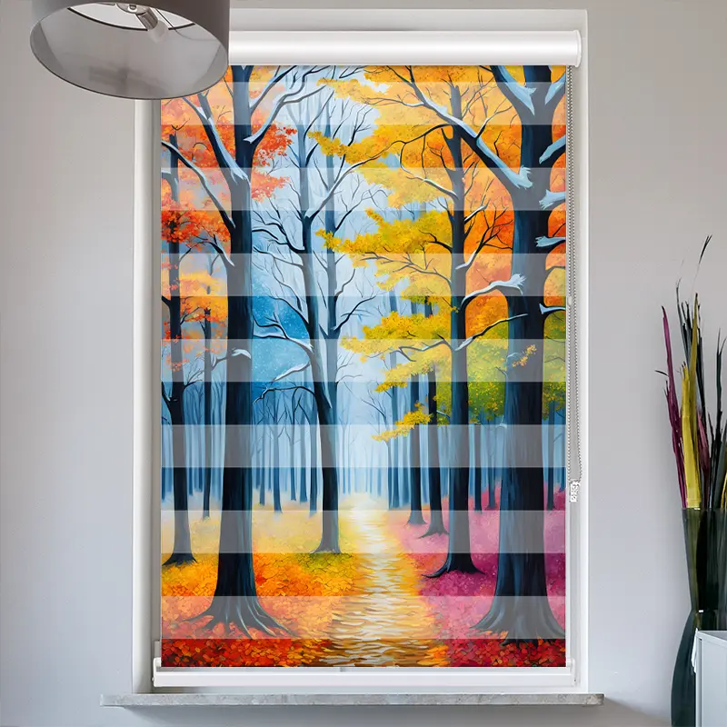 Doppelrollo mit Kassette "Herbstwald Gemaelde"