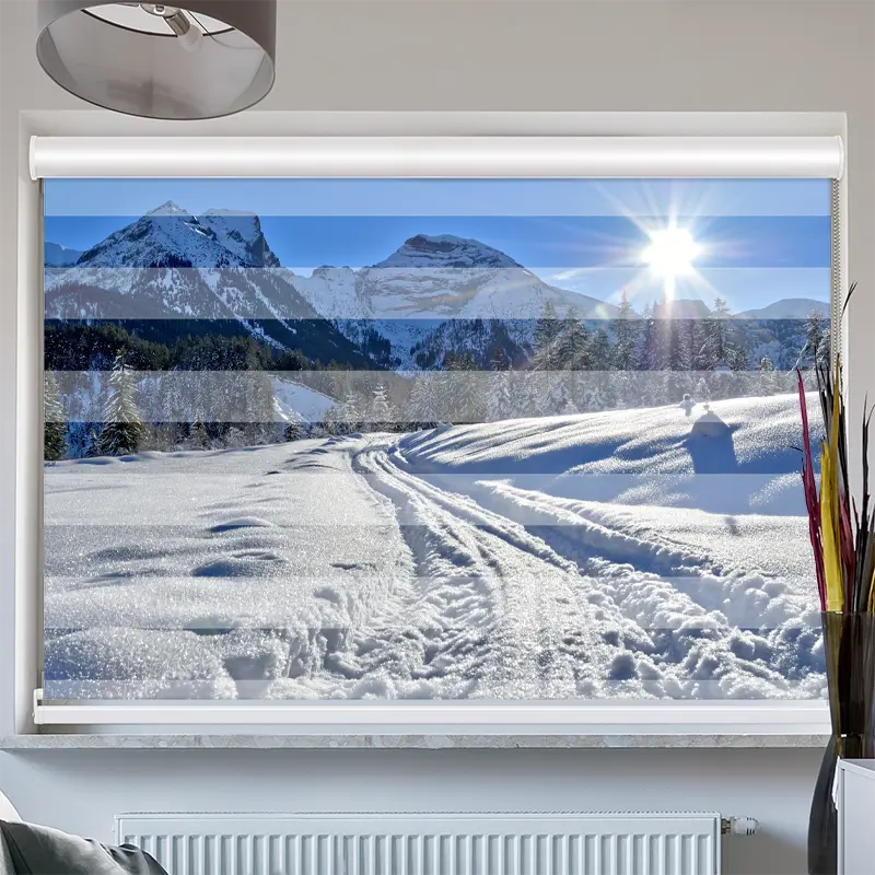 Doppelrollo mit Kassette "Berge Schnee"